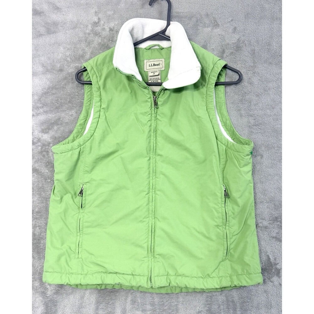L.L.Bean Vest Women’s Medium Green Fleece Lined Full Zip Outdoor Casual